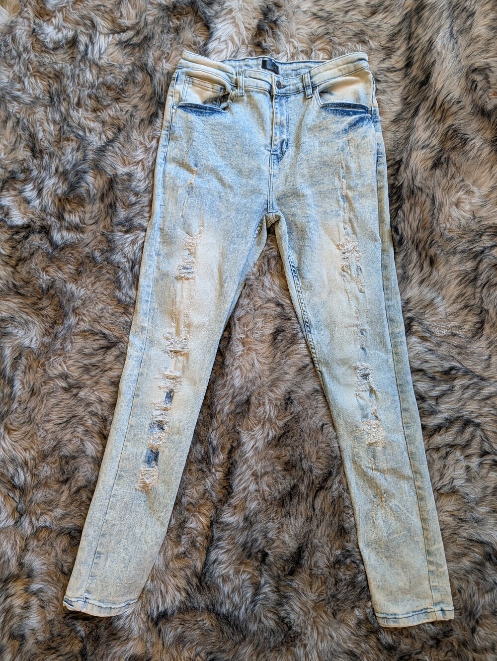 Reason Streetwear Acid Wash Moto Jeans Padded Underlay Rips Style #RSP-290
